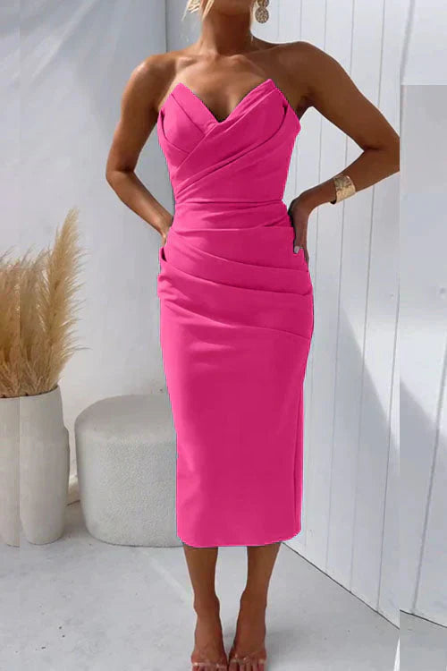 Magner | Midi Wedding Guest Dress with Strapless Bodice
