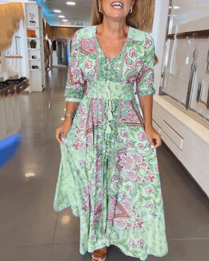 Sally | Maxi Summer Dress with Paisley Print and V-Neck