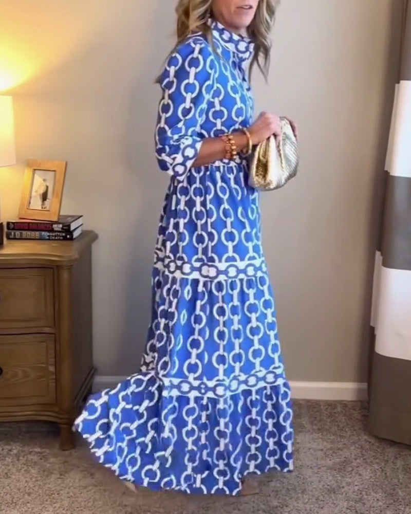 Lynn | Maxi Shirt Dress with Boho Print and Tiered Skirt