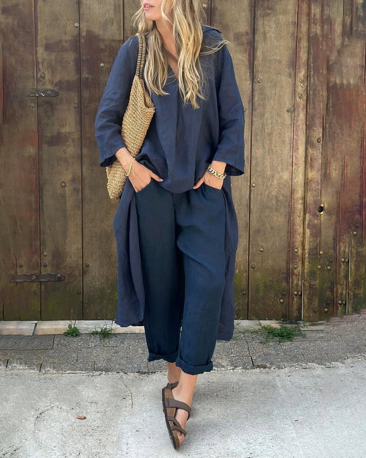Nell | Co-ord Set with Wide Leg Trousers and V Neck Top