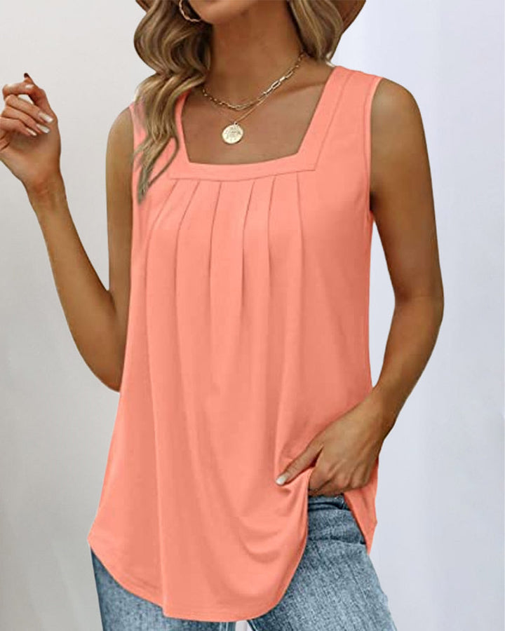 Skye | Pleated Tank Top with Square Neck and Sleeveless Design