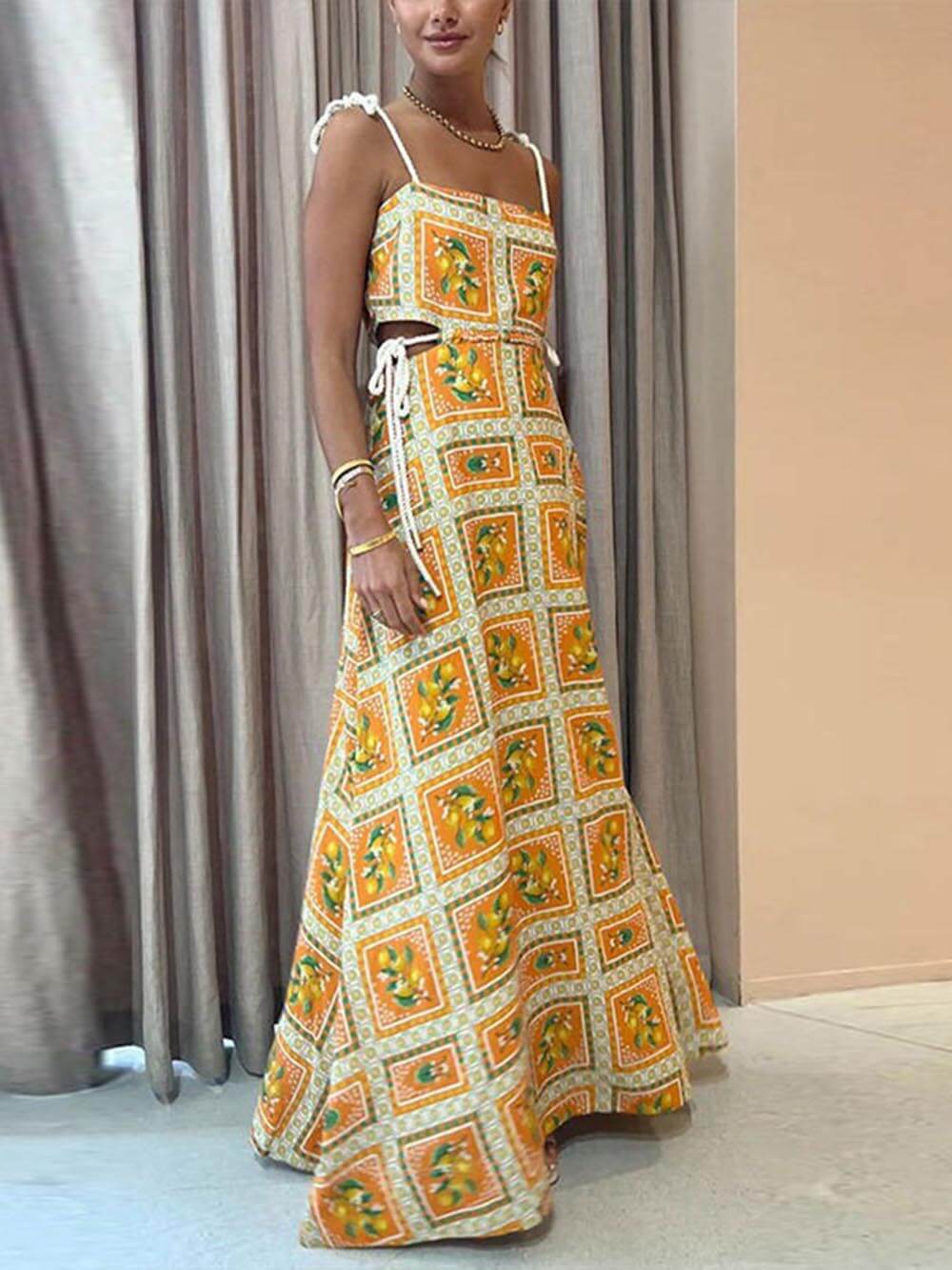 Amber | Maxi Summer Dress with Boho Print and Cut-Out Detail