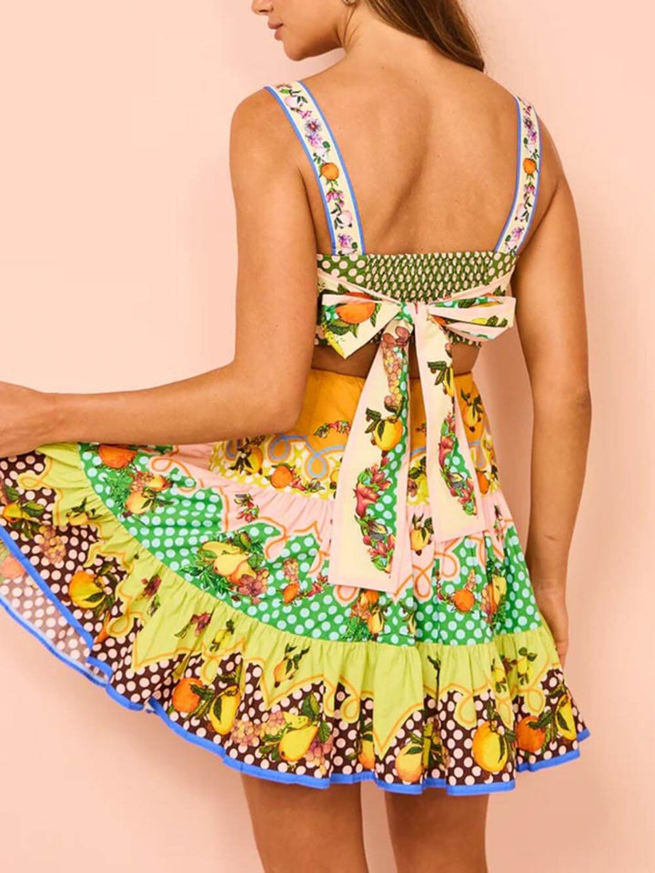 Yasmine | Mini Summer Dress with Boho Print and Cut-Out Waist