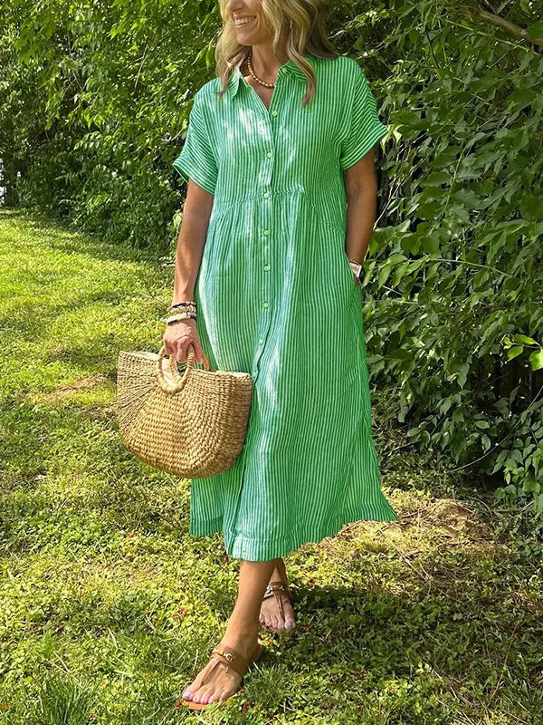 Wendy | Midi Shirt Dress with Vertical Stripes