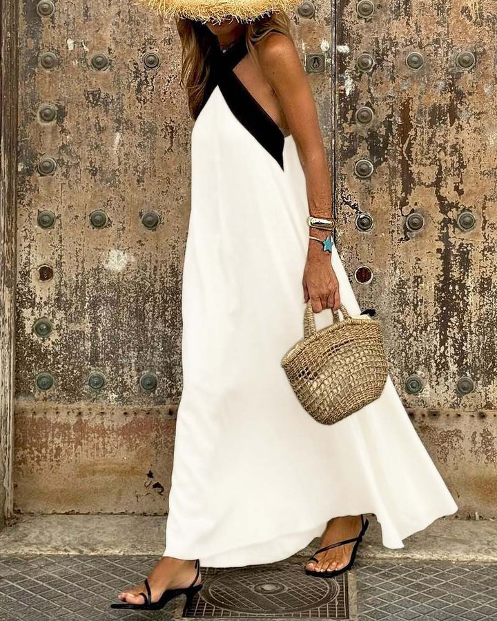 Natalie | Maxi Summer Dress with Halter Neck and Contrast Trim