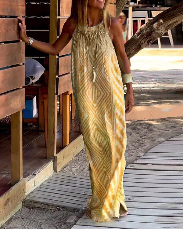 Vera | Maxi Summer Dress with Halter Neck and Geometric Print
