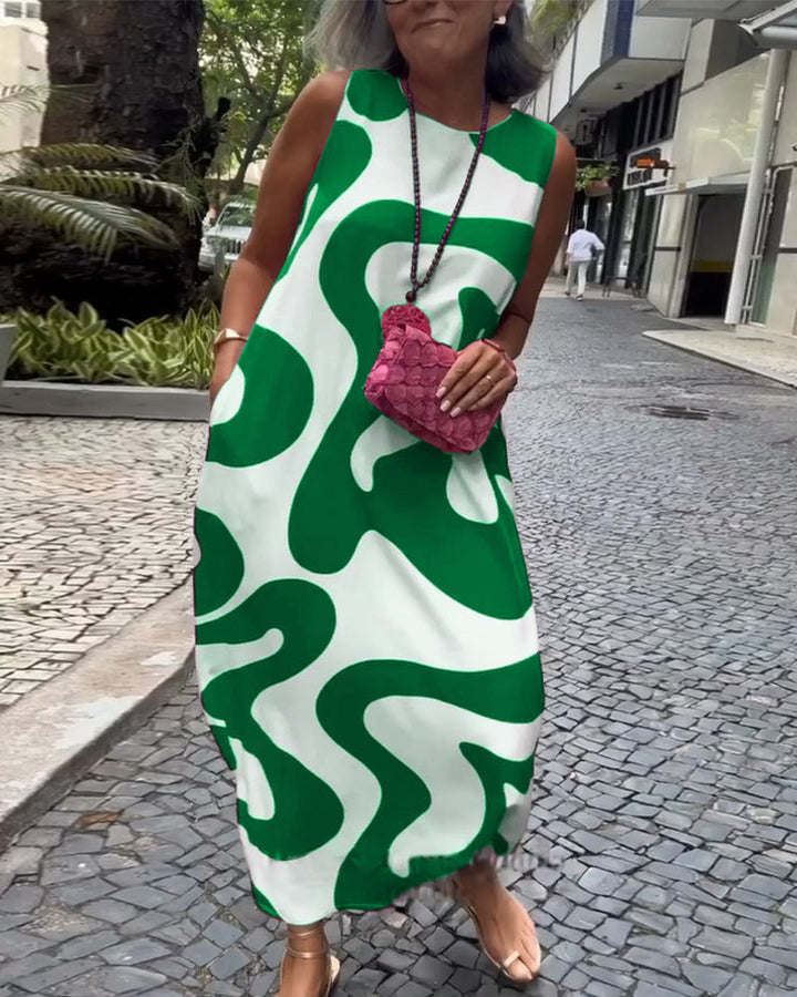 Christine | Maxi Summer Dress with Abstract Print and Round Neck