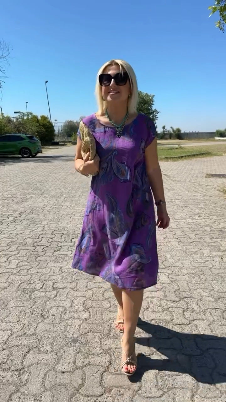 Alice | Midi Summer Dress with Abstract Print and Front Pockets