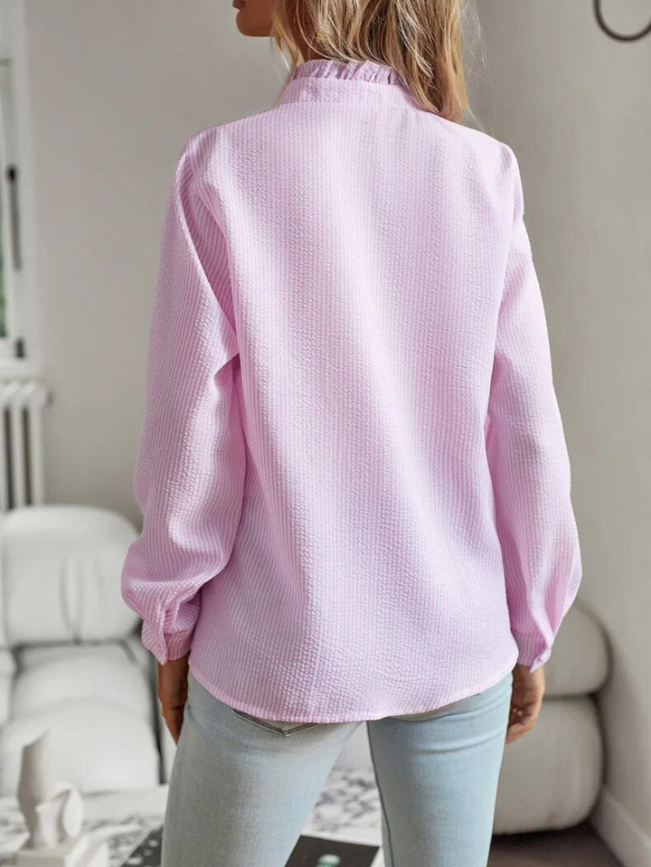 Millie | Ruffle Trim Blouse with Shirt Collar and Long Sleeves