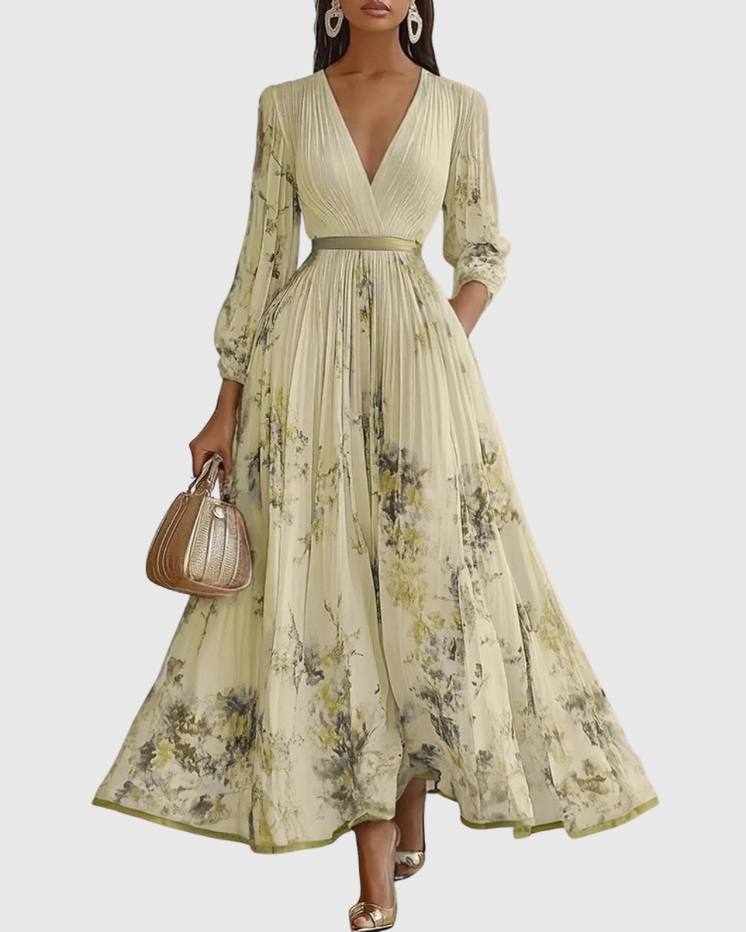 Rowena | Wedding Guest Maxi Dress Pleated V-Neck