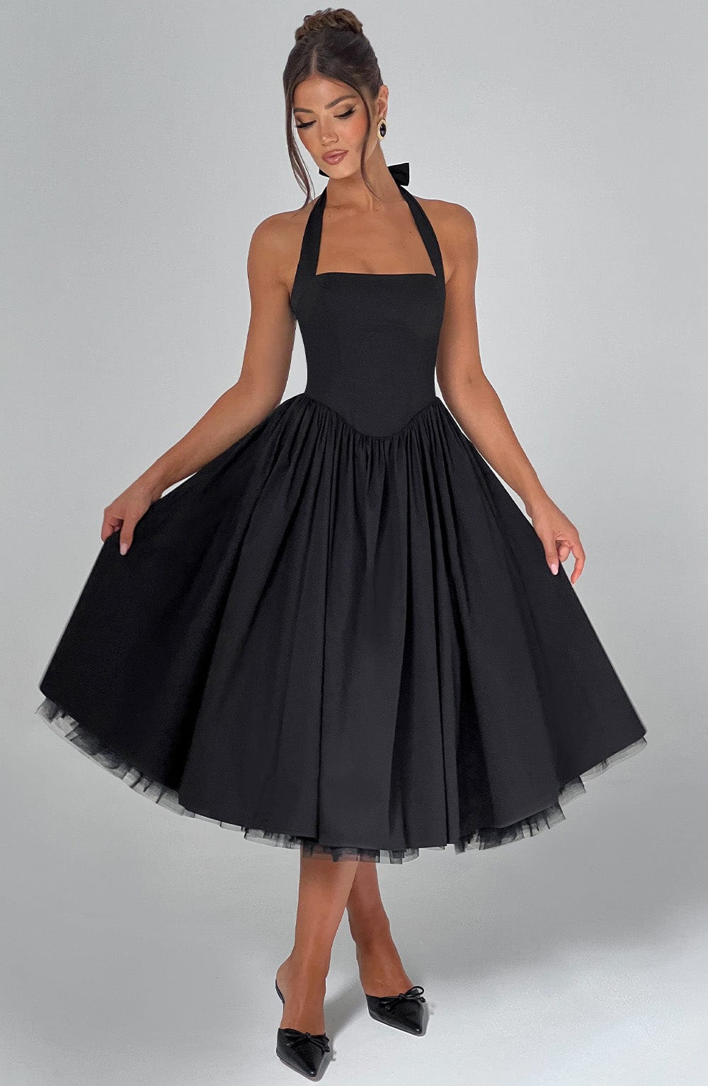 Ariana | Midi Halter Neck Dress with Corset Bodice