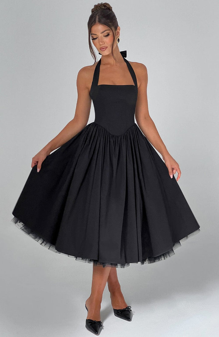 Ariana | Midi Halter Neck Dress with Corset Bodice