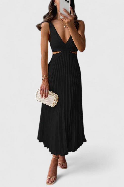 Yasmine | Midi Wedding Guest Dress with V-Neck and Pleated Skirt