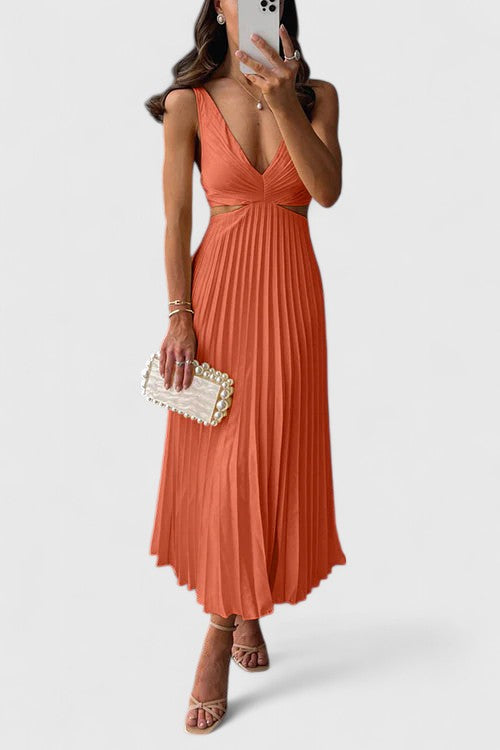 Yasmine | Midi Wedding Guest Dress with V-Neck and Pleated Skirt