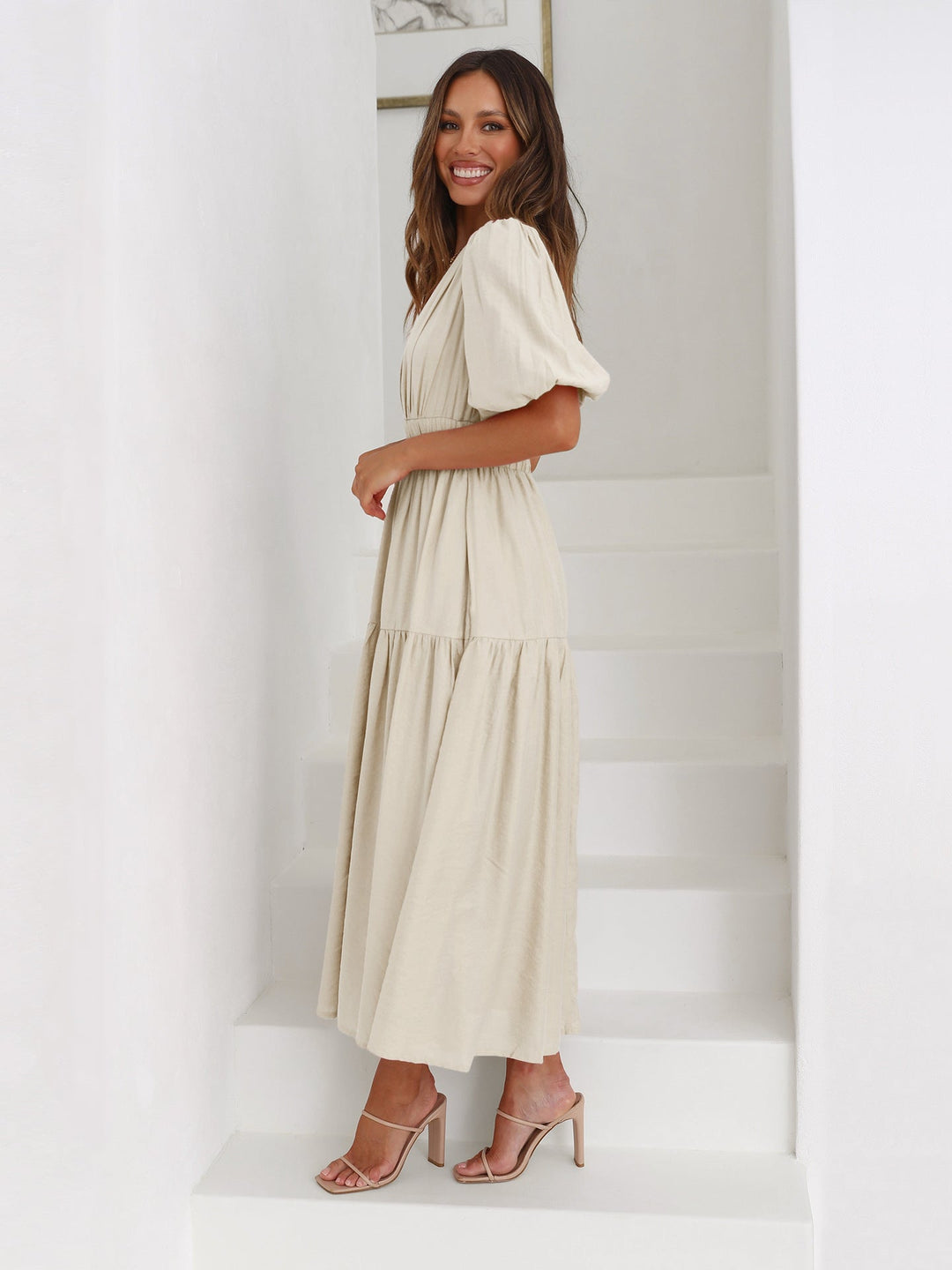 Enola | Midi Cocktail Dress with Puff Sleeves