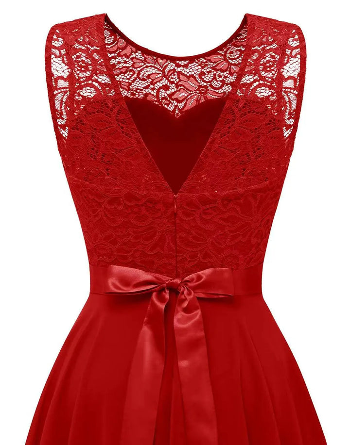 Alexis | Midi Wedding Guest Dress with High-Low Hem and Round Neck