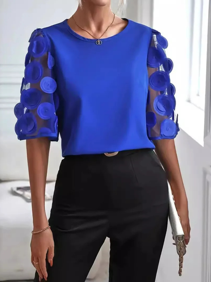 Dot | Puff Sleeve Top with Round Neckline and Polka Dot Sleeves