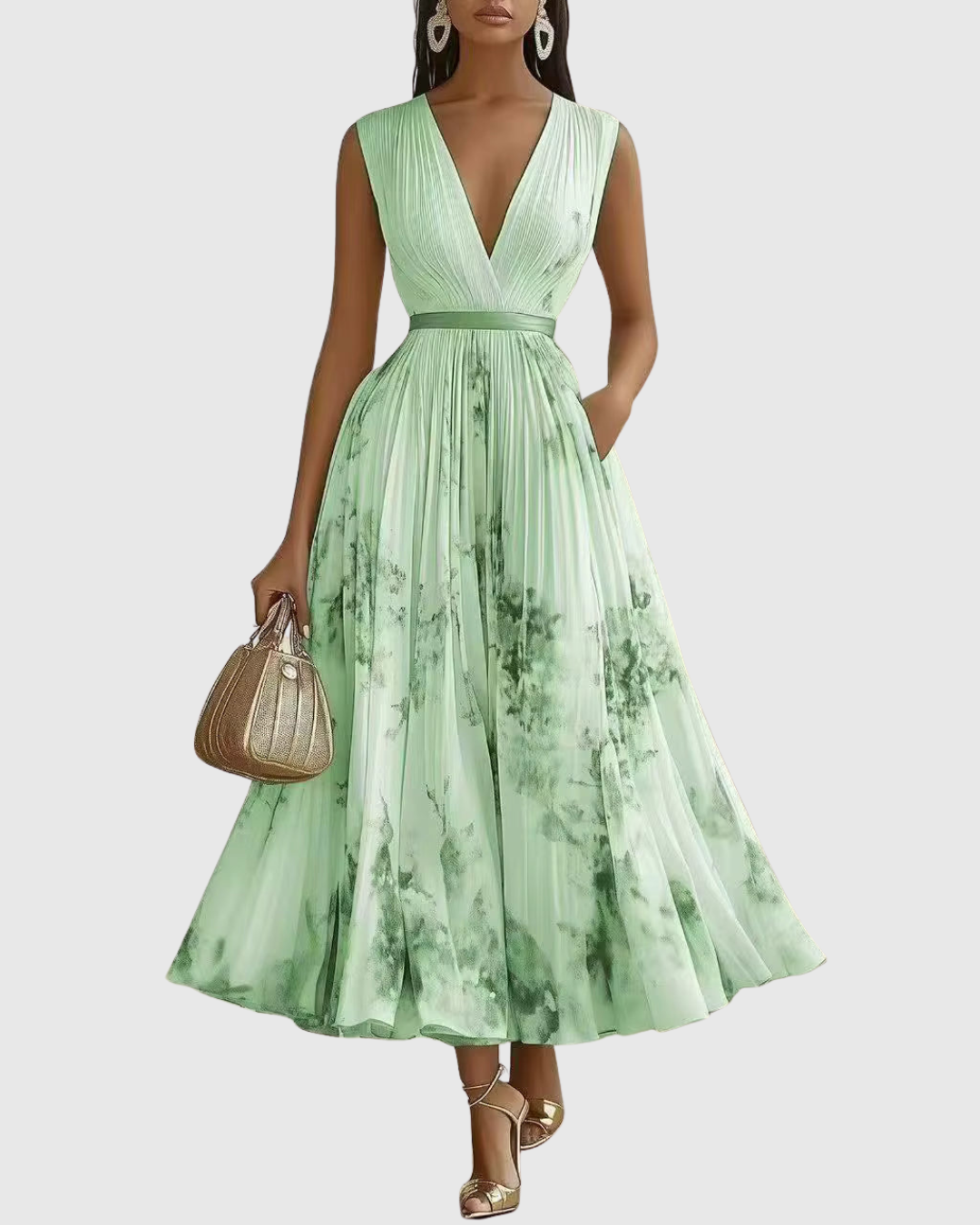 Rowena | Wedding Guest Maxi Dress Pleated V-Neck