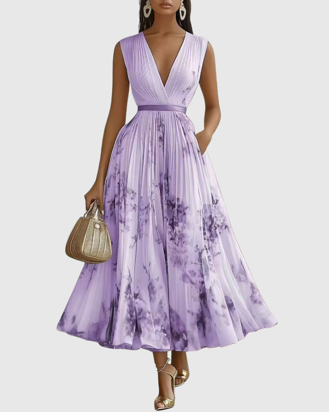 Ella | Maxi Wedding Guest Dress with Floral Print and Pleated Skirt