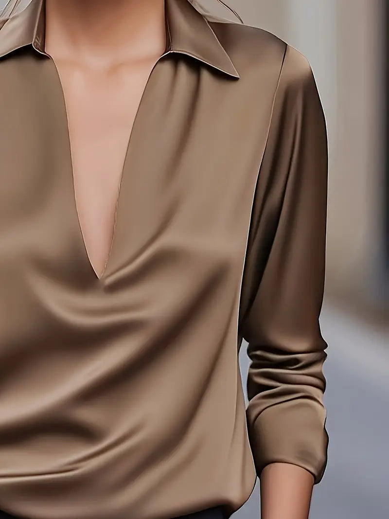 Sylv | Blouse with Deep V-Neck and Long Sleeves