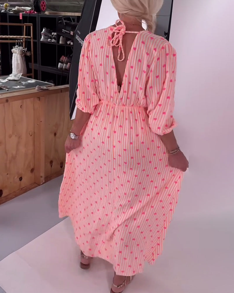 Tina | Maxi Summer Dress with V-Neck and Heart Print