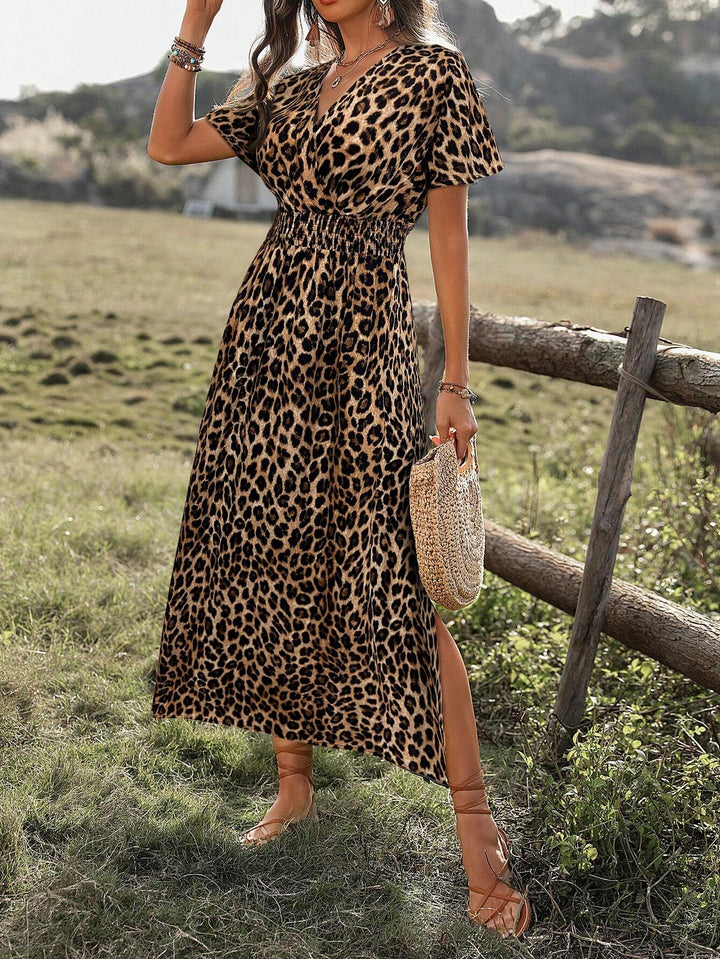 Gina | Midi Summer Dress with Leopard Print and Flutter Sleeves