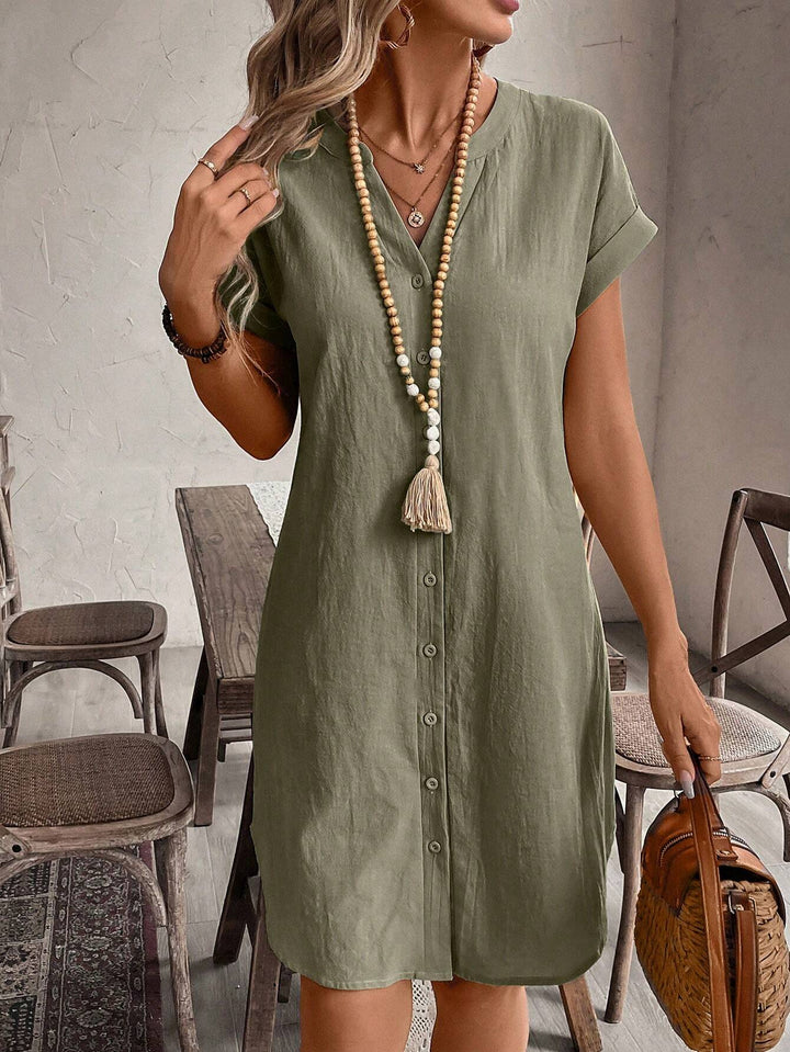Nicole | Mini Shirt Dress with V-Neck and Short Sleeves