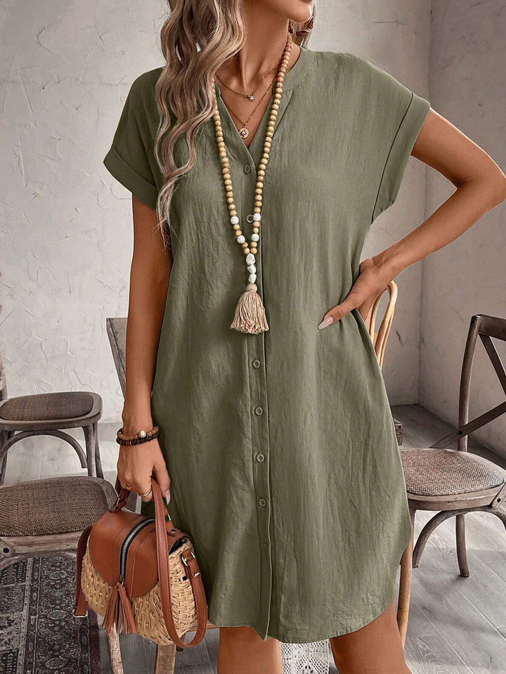 Nicole | Mini Shirt Dress with V-Neck and Short Sleeves