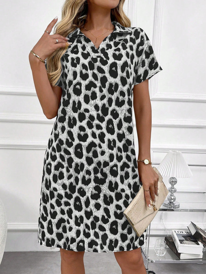 Faith | Mini Shirt Dress with Leopard Print and Short Sleeves