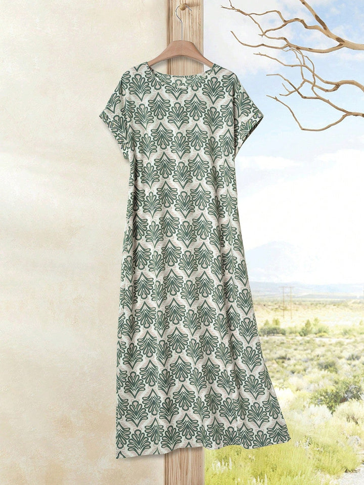 Stella | Midi Summer Dress with Round Neck and Side Slit