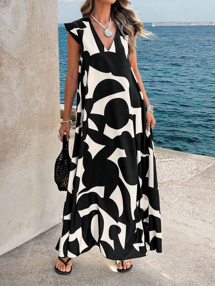 Lesley | Maxi Summer Dress with Abstract Print and V-Neck