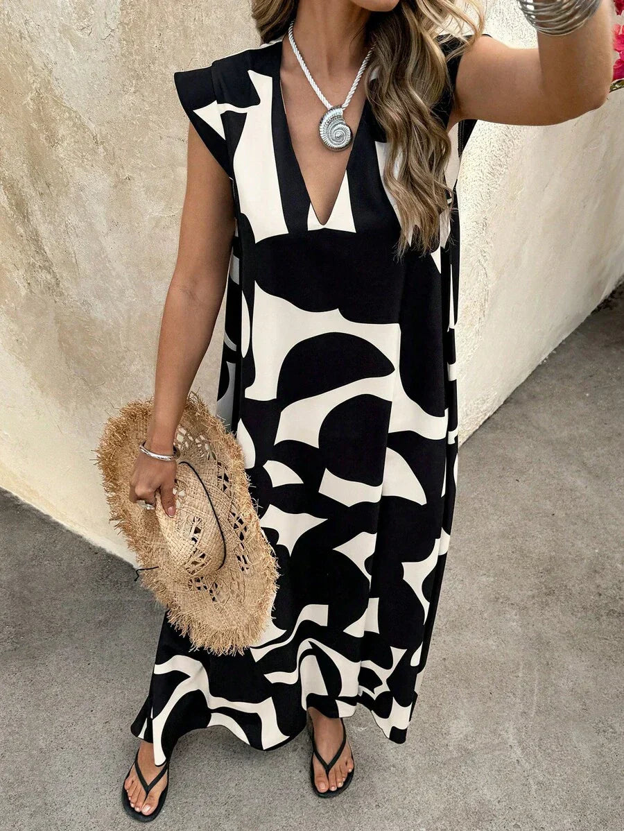 Lesley | Maxi Summer Dress with Abstract Print and V-Neck