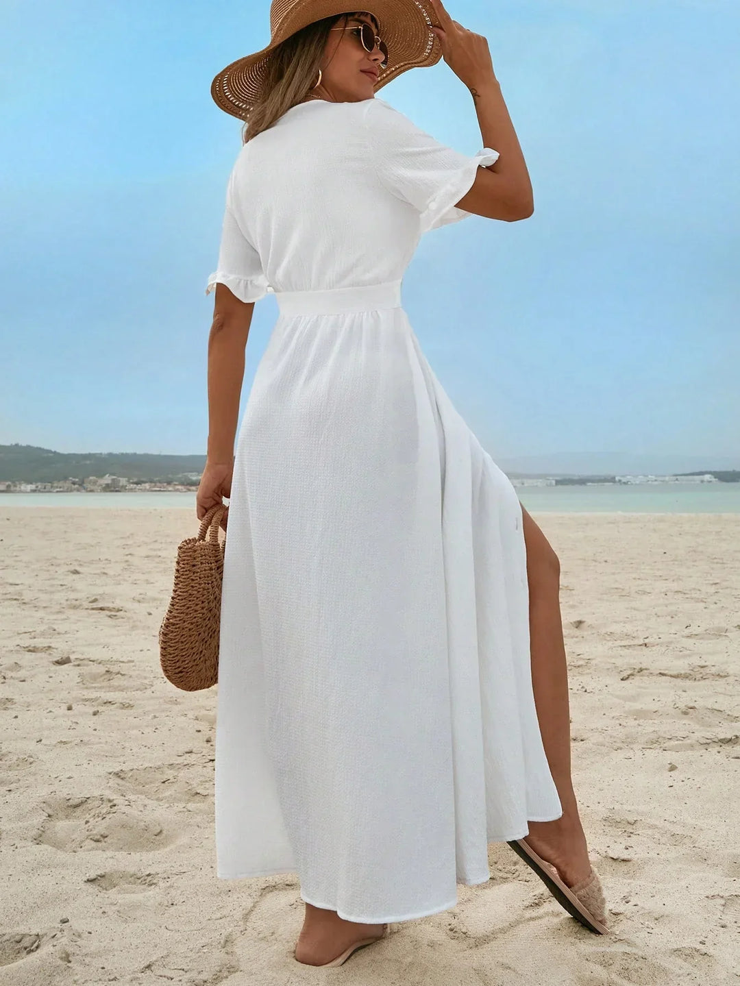 Mary | Maxi Shirt Dress with V-Neck and Side Slit