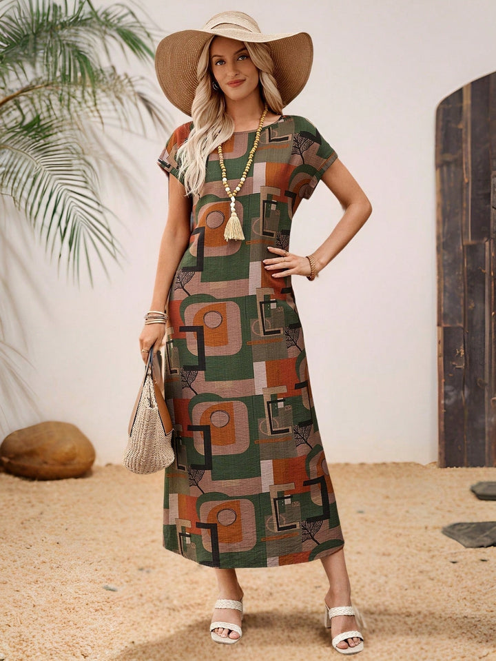 Stella | Midi Summer Dress with Round Neck and Side Slit