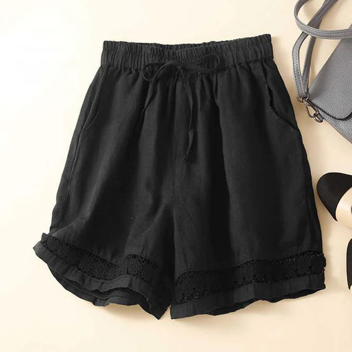 Lily | Wide Leg Shorts with Lace Hem and Drawstring Waist