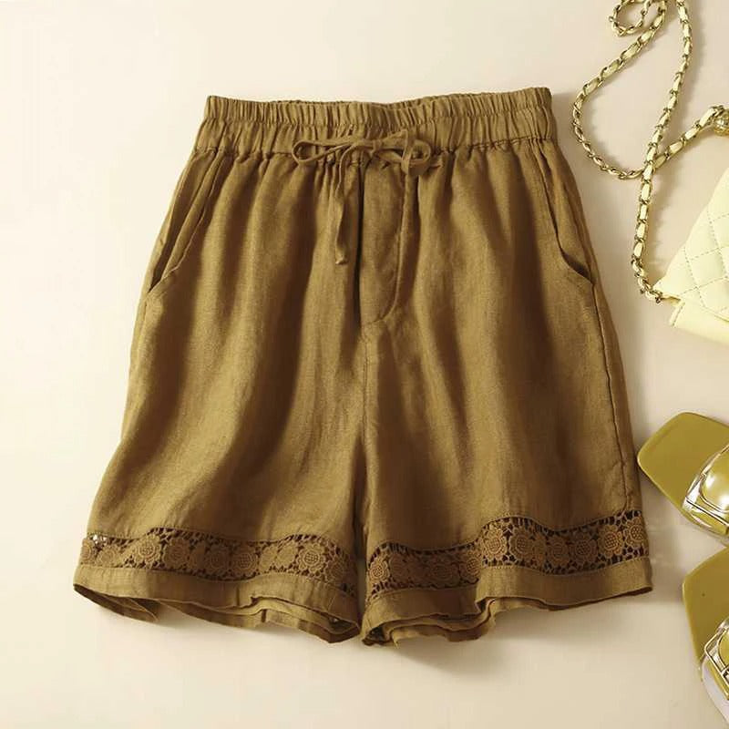 Lily | Wide Leg Shorts with Lace Hem and Drawstring Waist
