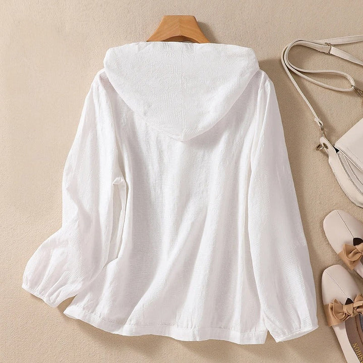 Molly | Hooded Blouse with Puff Sleeves and Button Front