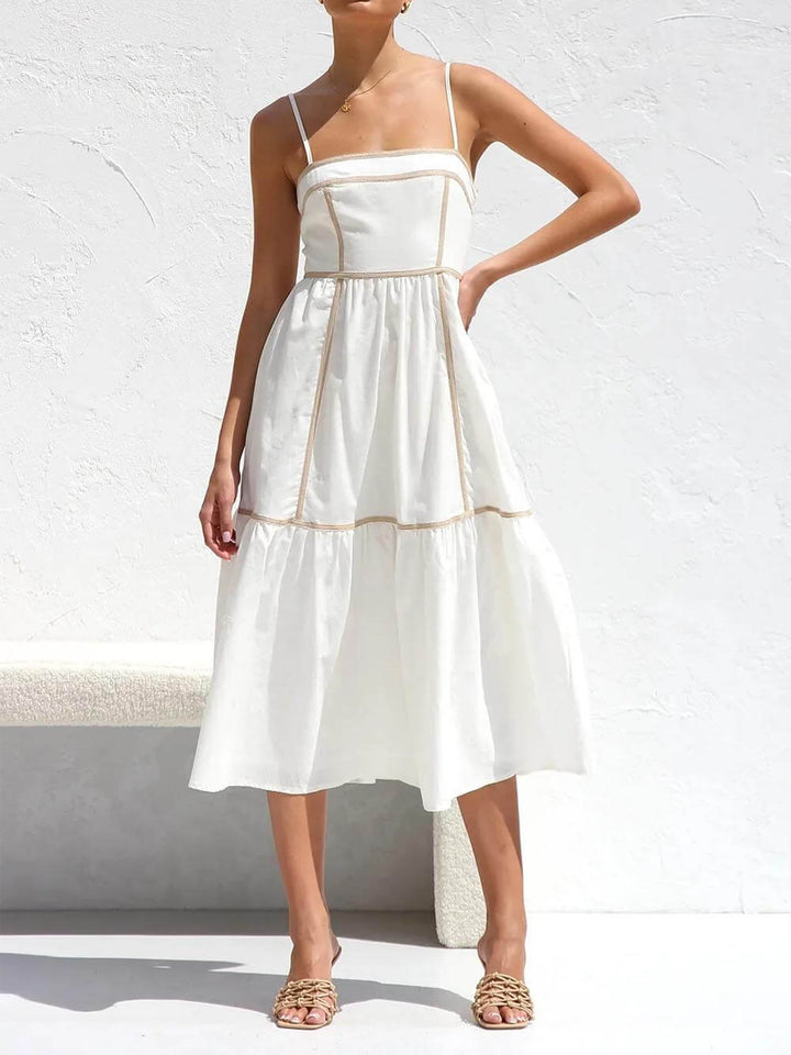 Faith | Midi Summer Dress with Square Neck and Contrast Trim