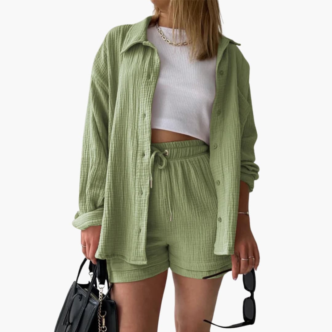 Zara | Crinkle Two-Piece Set with Oversized Shirt and Pull-On Shorts