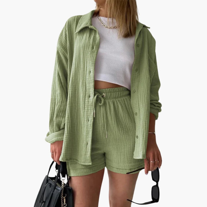 Zara | Crinkle Two-Piece Set with Oversized Shirt and Pull-On Shorts