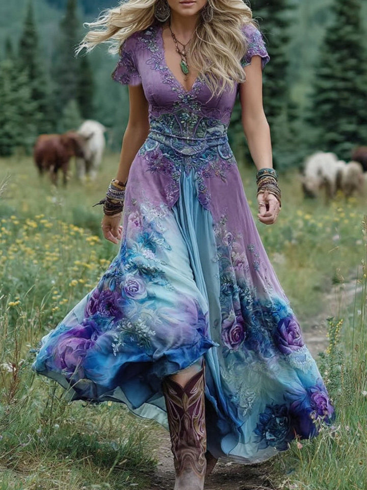 Audrey | Boho Floral Maxi Dress Printed
