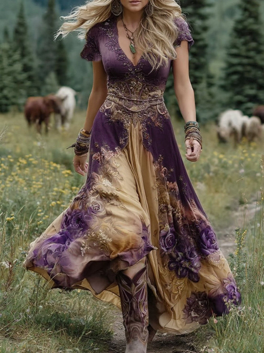 Audrey | Boho Floral Maxi Dress Printed