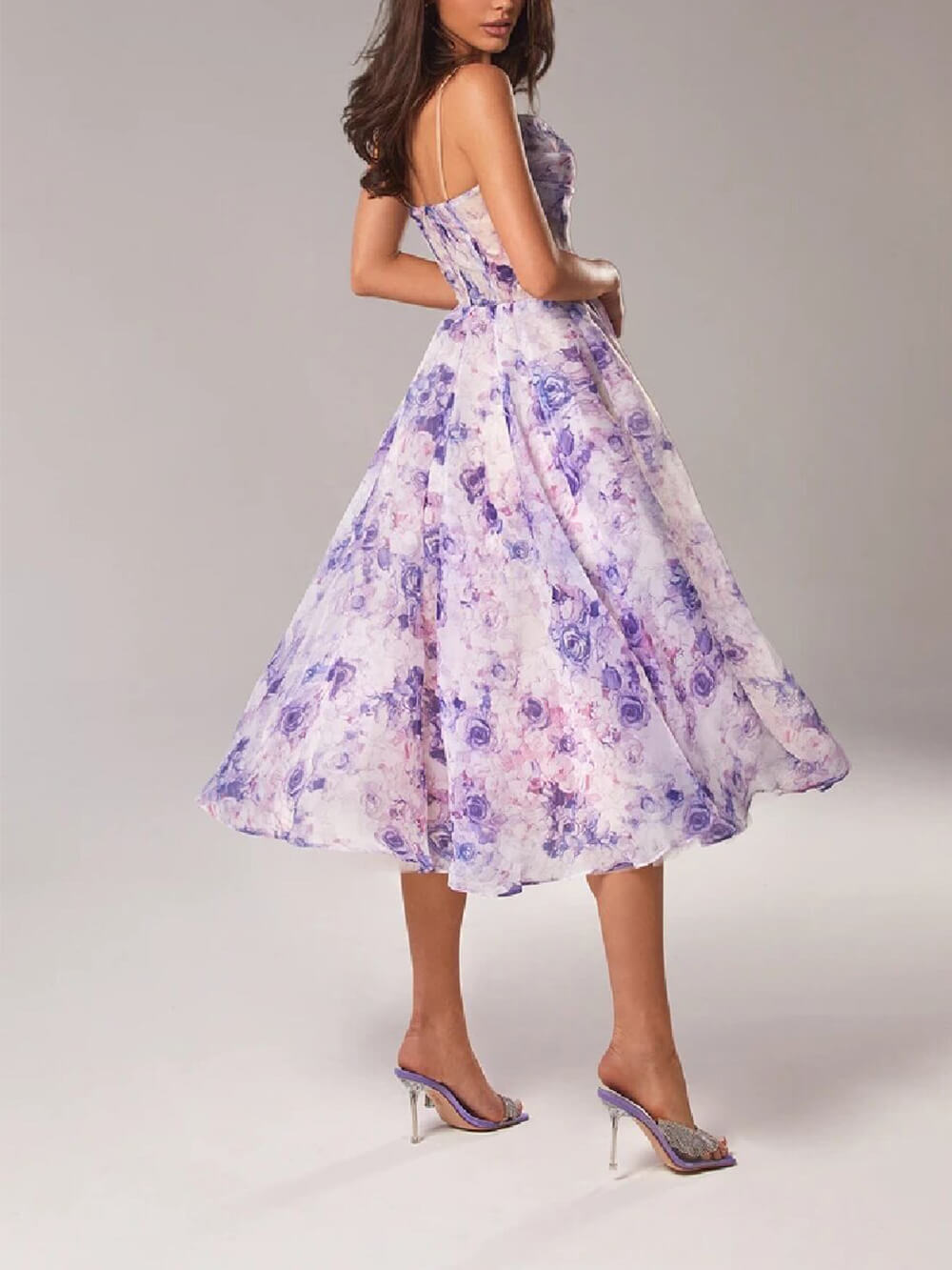 Jane | Midi Summer Dress with Floral Print and Square Neck
