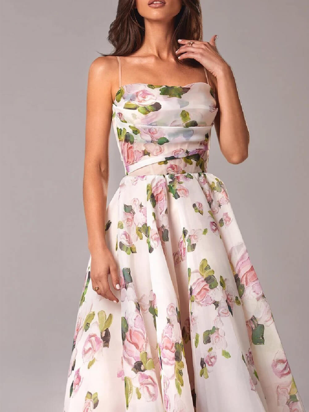Jane | Midi Summer Dress with Floral Print and Square Neck