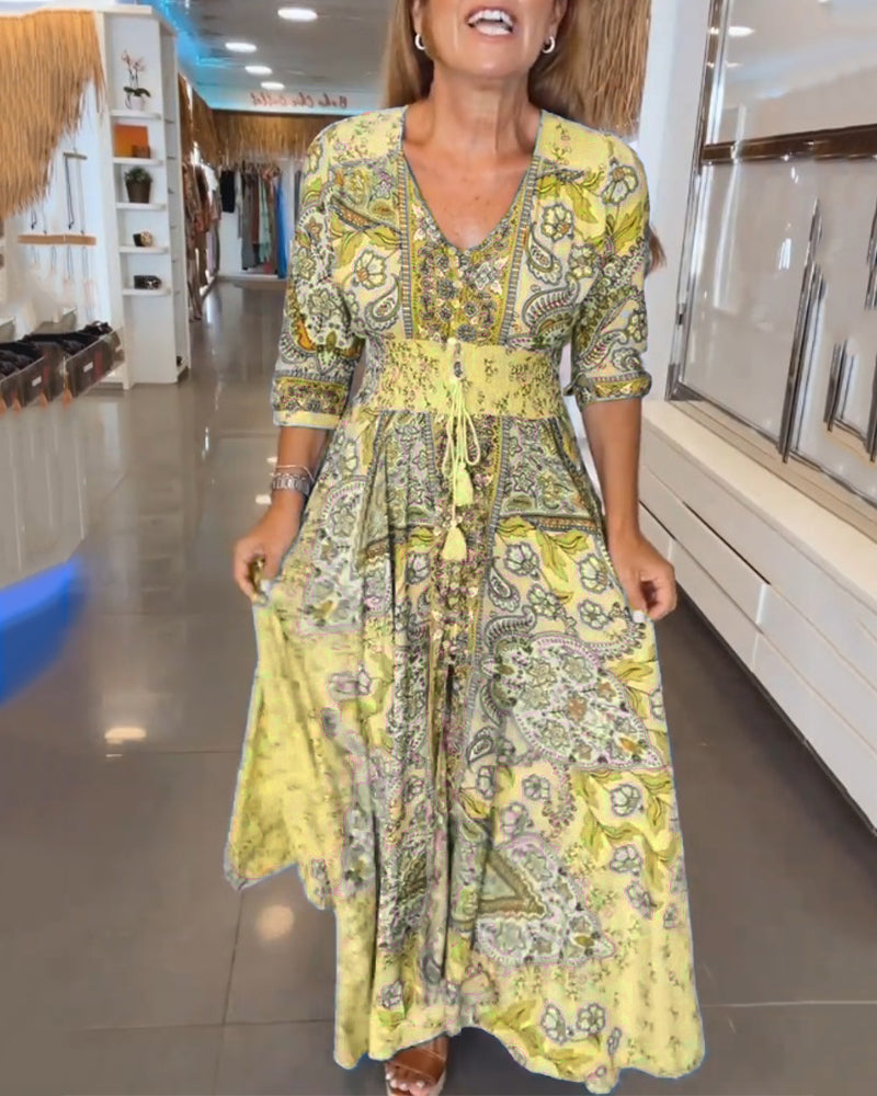 Sally | Maxi Summer Dress with Paisley Print and V-Neck