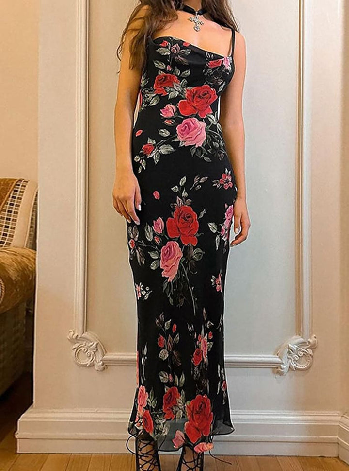 Linda | Maxi Summer Dress with Floral Print and Spaghetti Straps