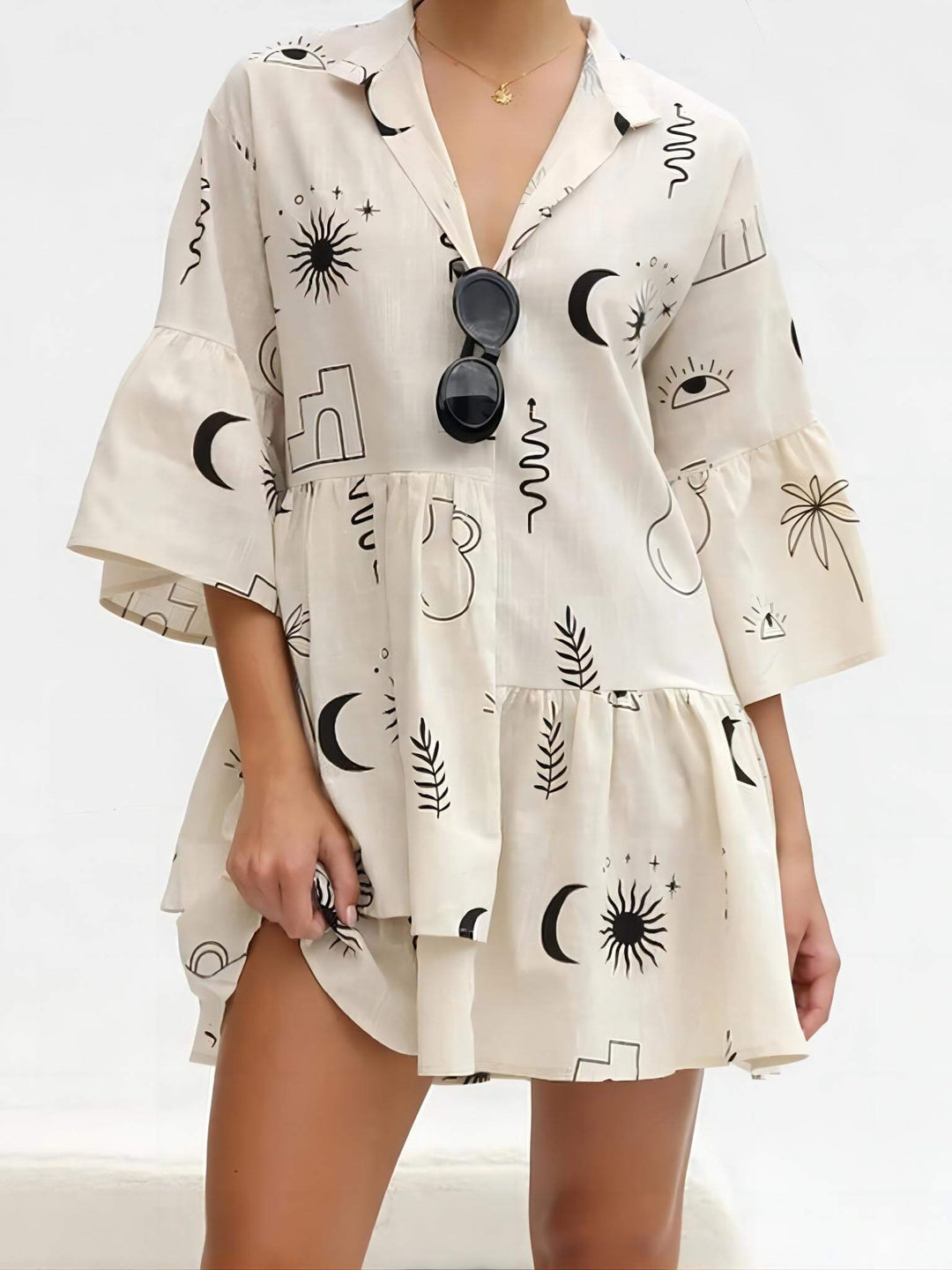 Eleanor | Mini Shirt Dress with Boho Print and V-Neck