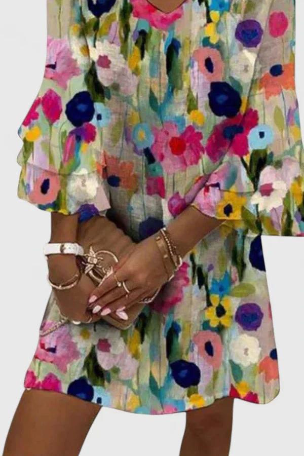 Elviera | Mini Summer Dress with Floral Print and V-Neck