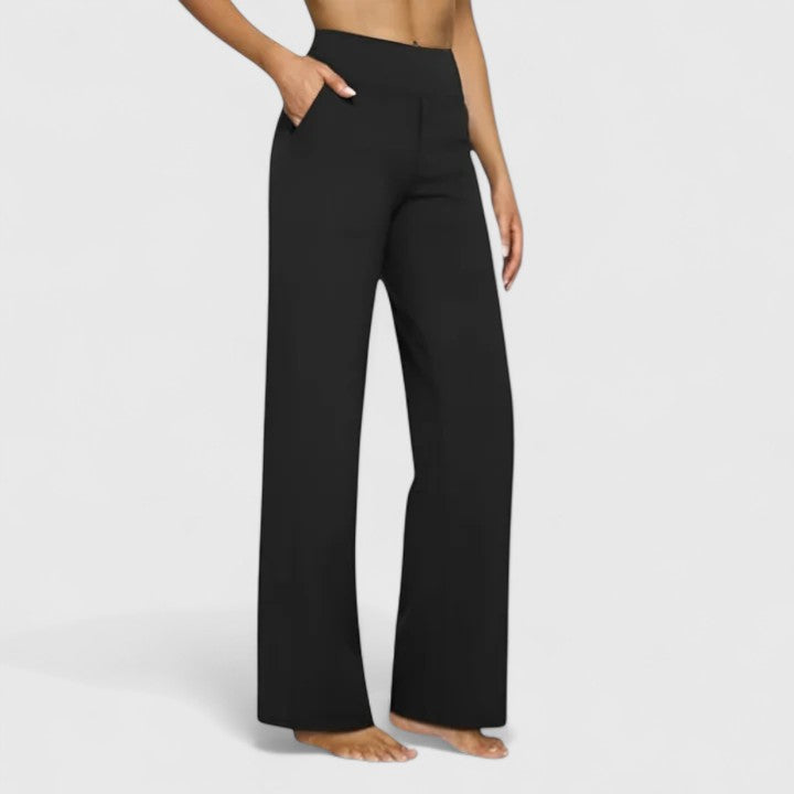 Gia | High Waist Wide-Leg Trousers with Plain Finish and Side Pockets