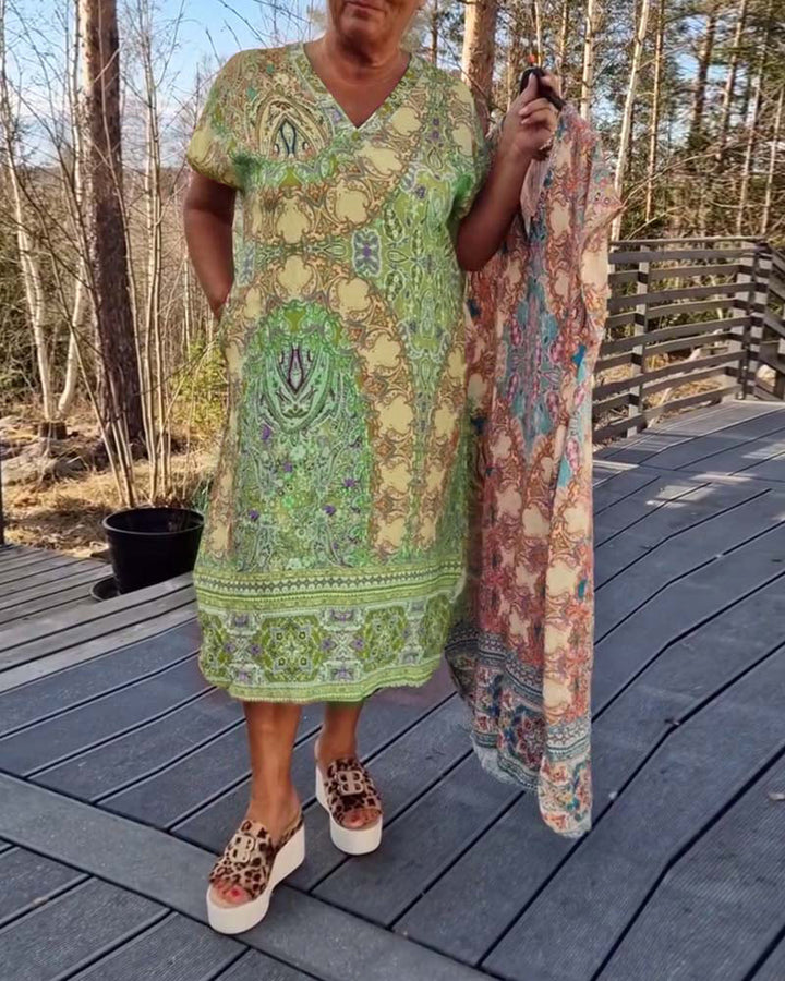 Darcie | Midi Summer Dress with Boho Print and V-Neck